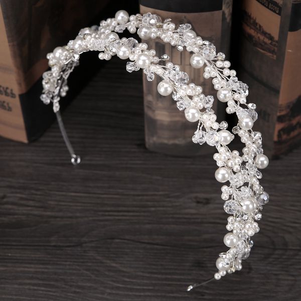 

bridal crowns hair bands korea bride crystal tiara princess pearl crown wedding tiaras headpieces birthday party tiaras jewelry accessories, Slivery;golden
