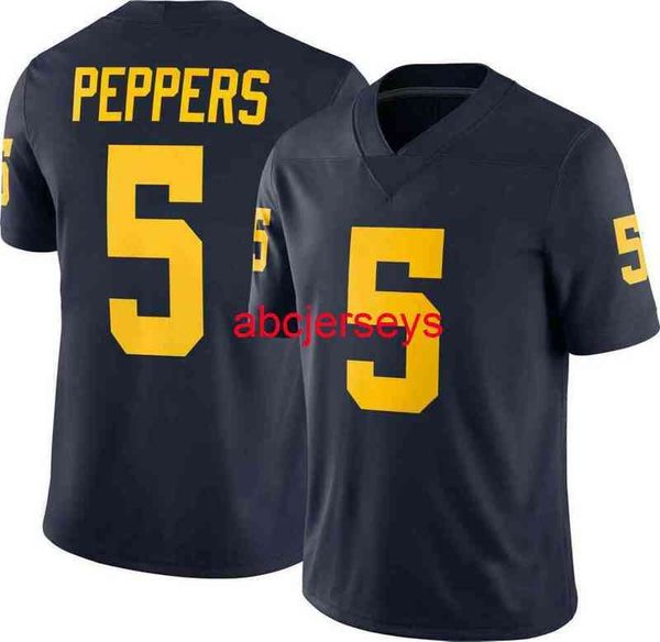 Mit individuell genähtem Michigan Wolverines Jabrill Peppers #5 Blaues NCAA-Trikot für Herren und Damen, Jugend-Fußballtrikot, XS-6XL