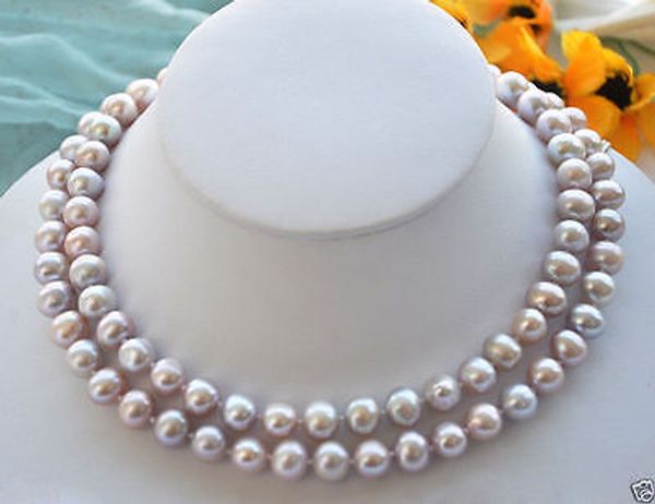 

new female gift 7-8mm natural fresh water cultured akoya pearl necklace 32inch, Silver