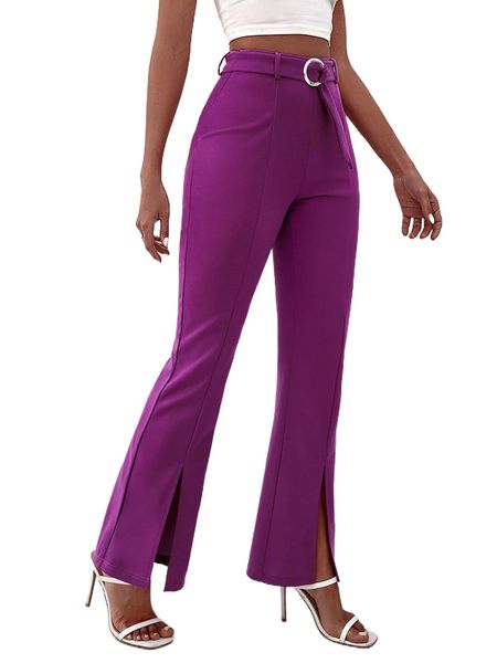 

slit hem flare leg belted pants z8pg#, Black;white