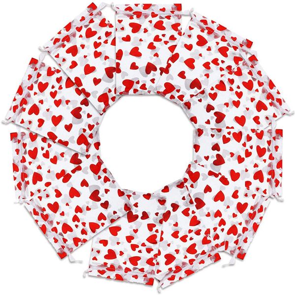 Valentinstag-Organza-Geschenkbeutel, Geschenkpapier, bronzierendes Herz, Hochzeitsschmuck, Kordelzug, Süßigkeitenbeutel, 10 x 12 cm