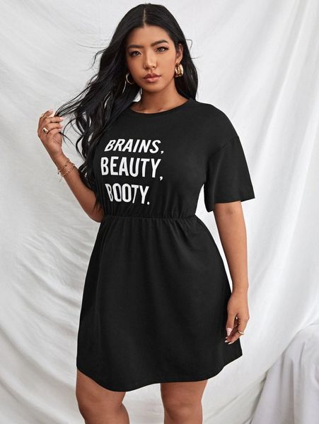 

plus letter graphic a-line dress n0fq#, Black