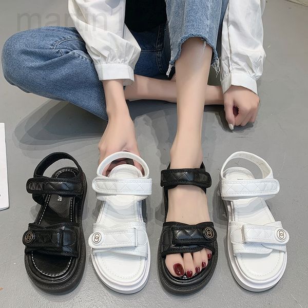 

sandals designer sports sandals women's thick soled summer 2022 new students' flat shoes with one-piece straps, magic stickers and, Black