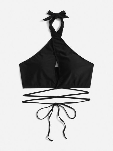 

plus solid lace up cross bikini d5kz#, Black