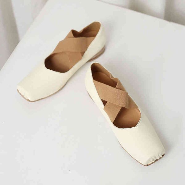 

sandals spring autumn genuine leather solid color low-heel elastic band ladies literary retro flat shoes 9ltd, Black