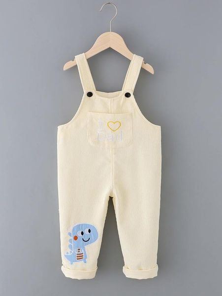 

toddler girls slogan & cartoon embroidery corduroy overall jumpsuit she, Blue