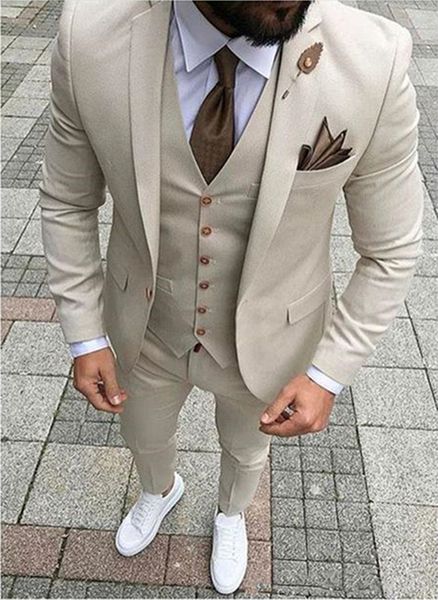 Tuxedos do noivo da moda Notch Men Beel Suits Groomsmen Beige Suits FitWedding/Mens noivo (jaqueta+calça+colete+gravata) Não 38
