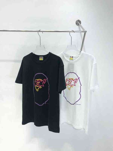 

summer tide ape head t-shirt men's cotton round neck large print short sleeve women's lovers half t, White;black