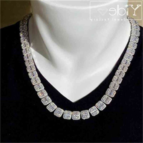 

men's baguette tennis cuban chain bling diamond choker icy necklace, Silver