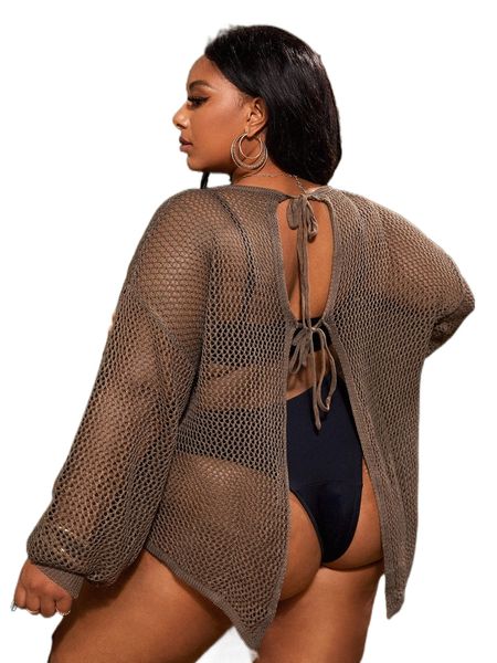 

plus hollow out tie back cover up 99lf#, Black