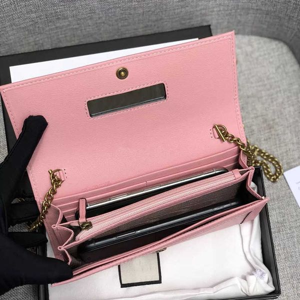 

luxury designer credit card bag solid leather metal chain wallet bamboo buckle, Red;black