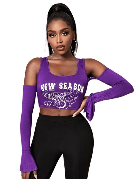 

sxy letter graphic cold shoulder crop tee y5lq#, White