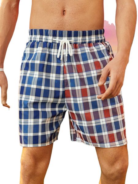

romwe guys plaid knot shorts m6pb#, White;black