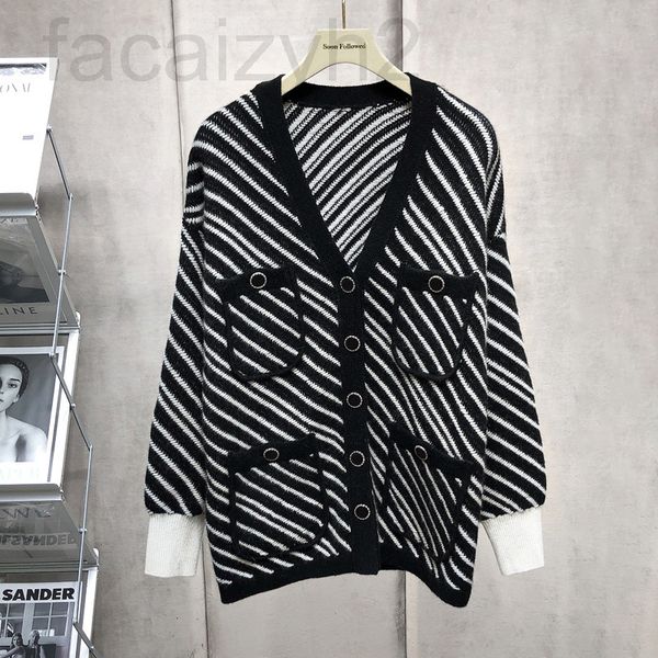 

women's knits & tees designer sweater coat women loose and thin 2021 autumn winter new celebrity temperament contrast twill cashmere kn, White