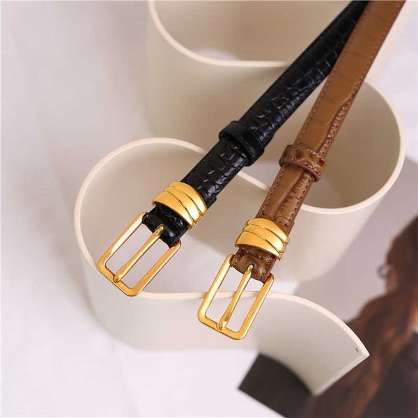 

elling first layer cow leather belt women's simple and versatile korean fashion casual jeans waistband girl pin buckle belts, Black;brown