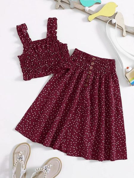 

toddler girls polka dot shirred crop cami & skirt she, White