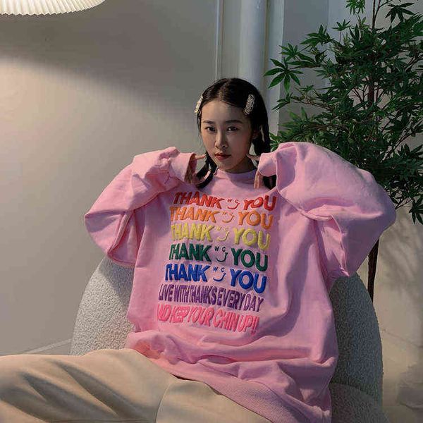 

street letter loose long sleeve sweatshirts women autumn new korean leisure ins net red pullover fashion hoodies t220726, Black