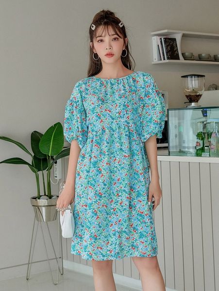 

dazy puff sleeve ditsy floral smock dress y2he#, Black;gray