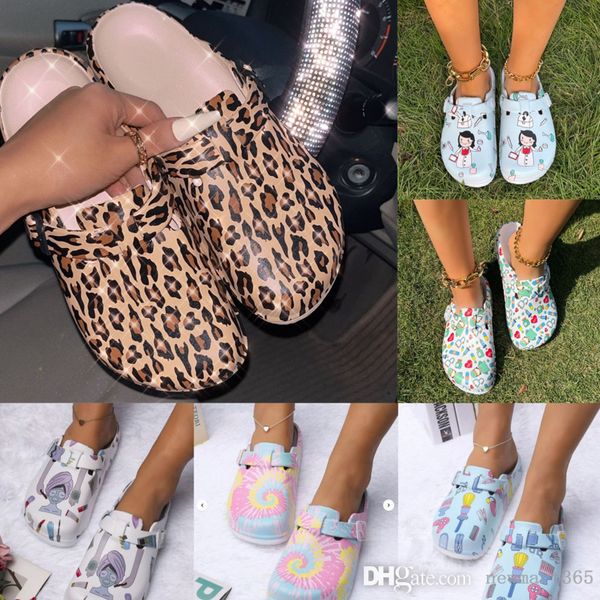 

women clog slippers half scuffs personalized pattern print sandals designer shoes, Black