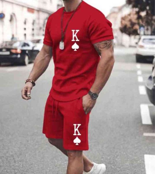 

3d printed playing card t-shirt set loose casual short sleeve shorts set, Gray
