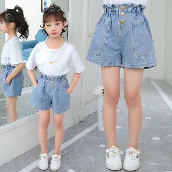 

big kids fashion summer children clothing girl 4 6 8 9 10 12 years short patshwork jeans shorts teenage kids children 220707, Black