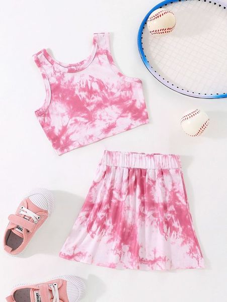 

toddler girls tie dye tank & skirt she, White