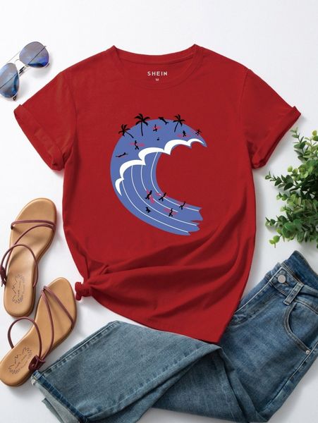 

cartoon & trees print tee n60p#, White