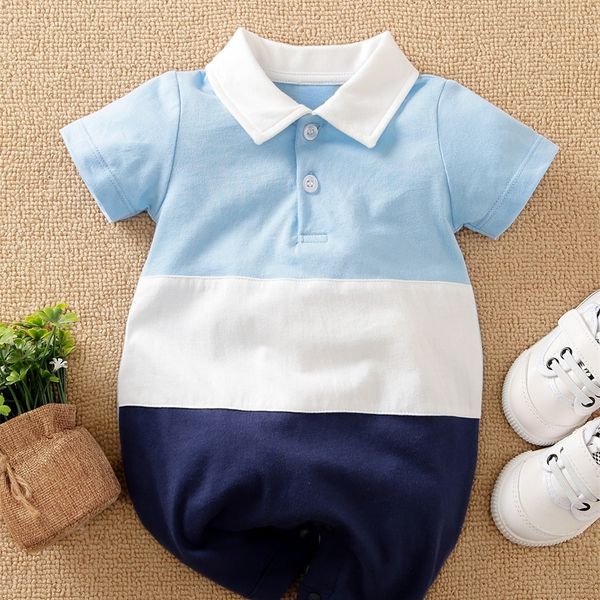 

yierying baby boys' color blocking polo neck jumpsuit shorts she, Blue