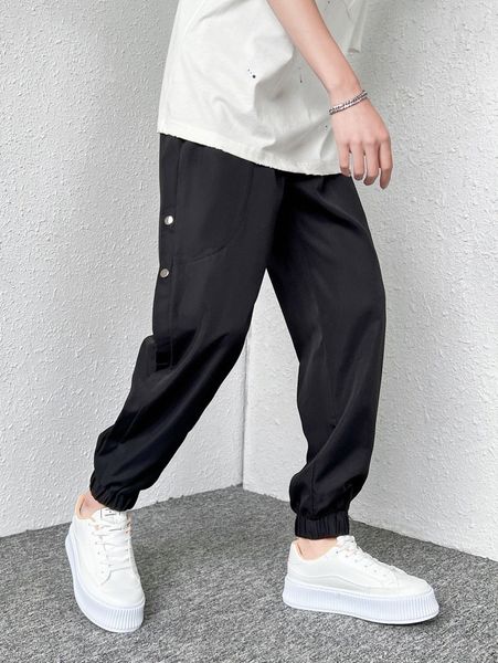 

men button side pants l6br#, Black