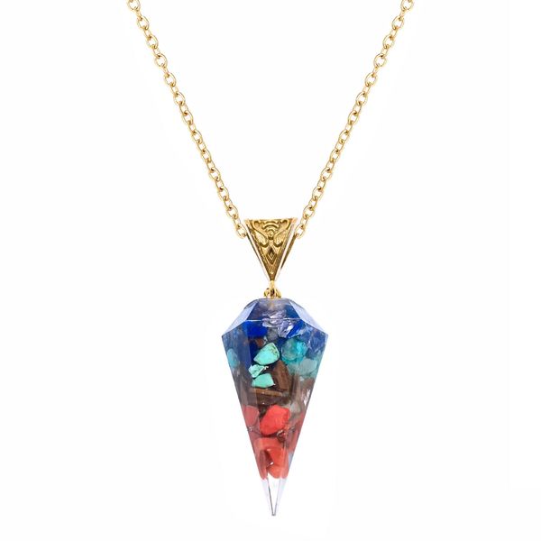 

natural crystal pendant necklace gravel resin hexagonal cone seven veins agate semi-precious stone ornaments, Silver