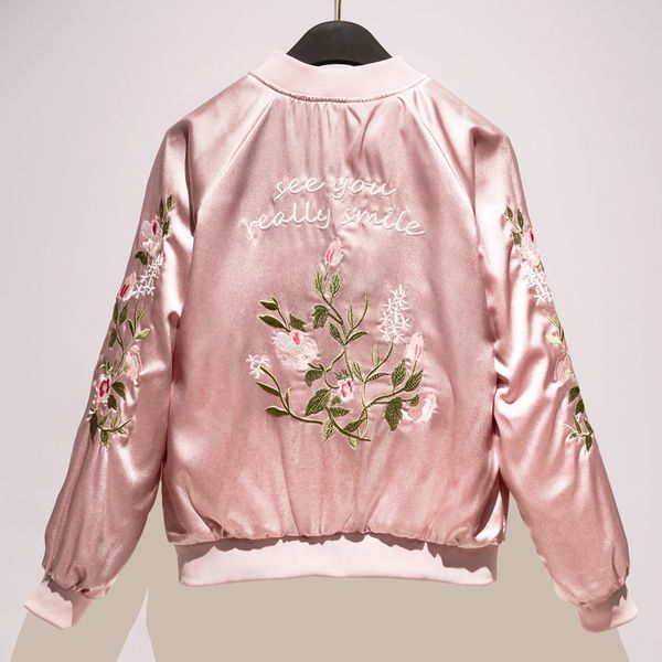 

streetwear floral embroidery ladies jacket casual women bomber jacket ruffles loose zippers female coat 201023, Black;brown