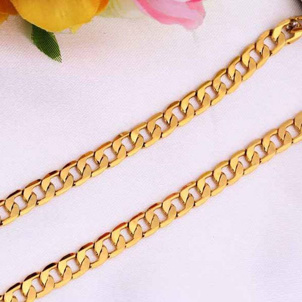 Chain de colar de meio -fio feminino 60cm 8mm Solid 18k Gold