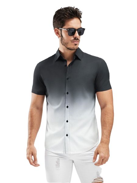 

men ombre button up shirt 388d#, White;black