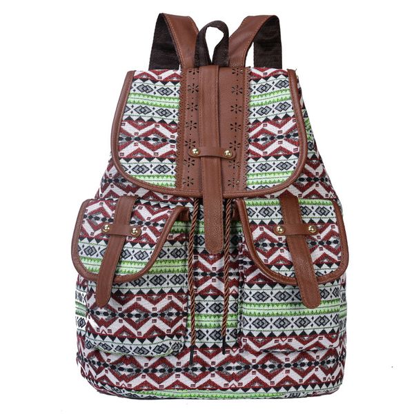 

3pcs backpack women canvas national prints double pouch large capacity crossbody bag mix color
