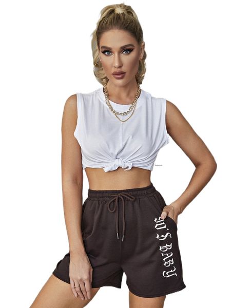 

letter graphic drawstring shorts w0bz#, White;black