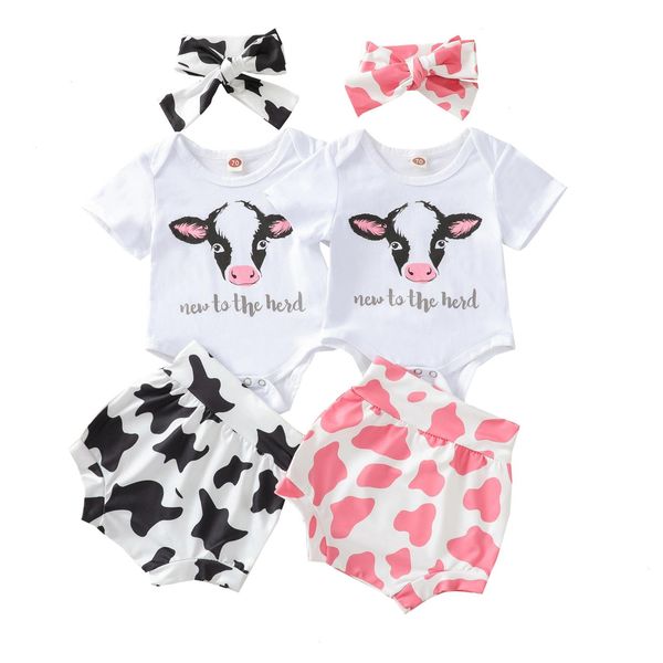 

summer newborn casual sets outfits baby girl letter pattern round neck short sleeve romper shorts headband clothes, White