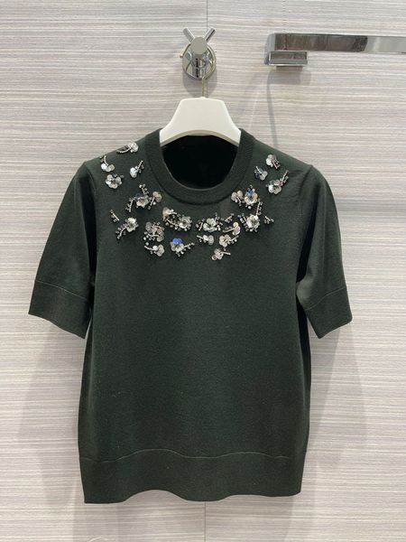 

222 xl 2022 milan runway spring summer brand same style sweater short sleeve black green crew neck striped pullover womens beike, White;black