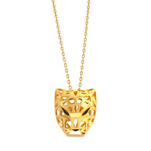 

fashion necklaces glossy hollow out green eyed leopard head necklace metal animal pendant sweater chain statement, Black
