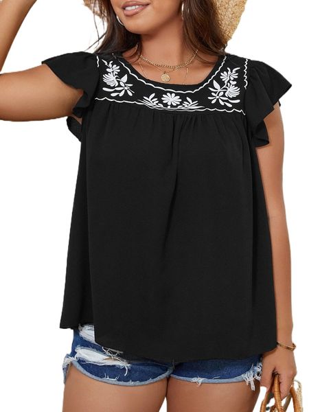

plus floral print butterfly sleeve blouse c5iu#, Black