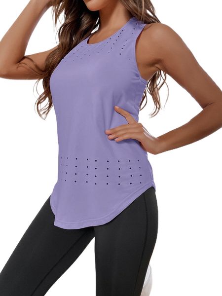 

breathable softness hollow out curved hem sports tank u00l#, Gray