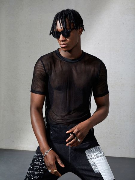 

men solid mesh tee d0sq#, White;black