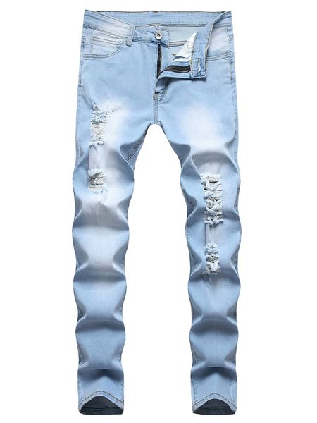 

men ripped washed skinny jeans v78y#, Blue