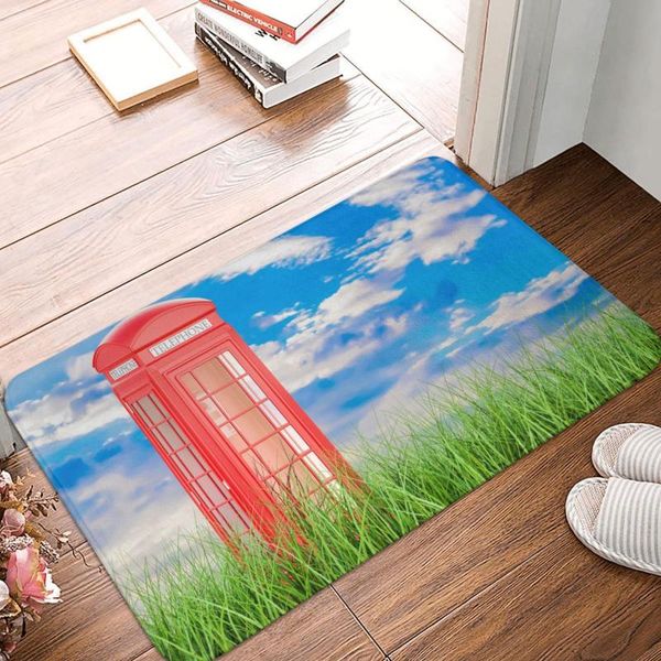 Carpets London Call Box Fußmatte, bedruckt, weich, für Badezimmer, Wohnzimmer, Bodenteppich, Heimteppich, blauer Himmel und Gras, rutschfeste Badematte