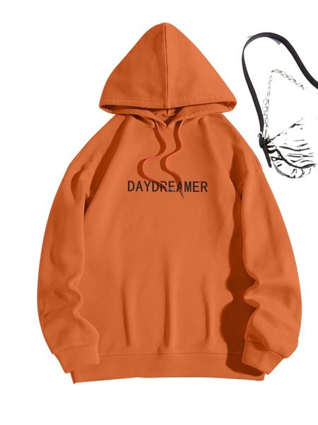 

letter graphic drawstring thermal lined hoodie l8h4#, Black