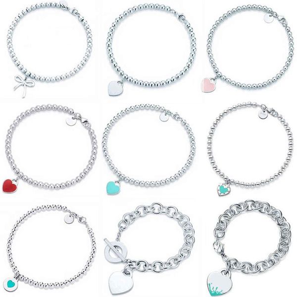 

100% 925 sterling silver original tiff heart shaped pendant bracelet jewelry charm brand design for women fine jewelry gift h1115323q, Black