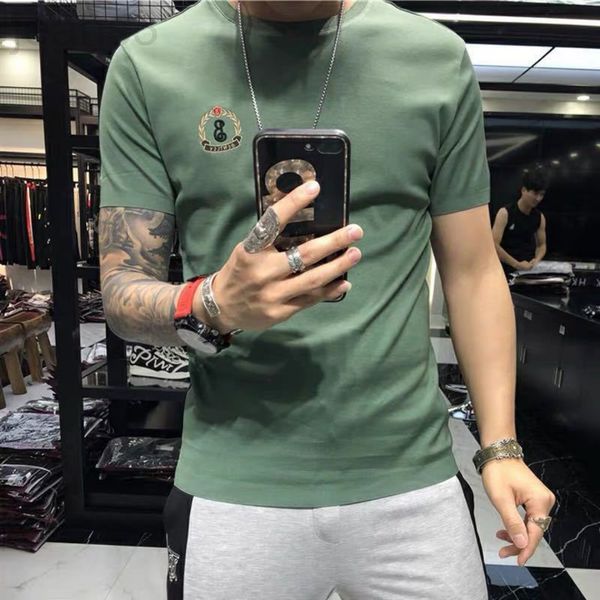 

men's t-shirts designer short sleeve t-shirt men's summer new slim round neck t-shirt letter embroidery personalized trend half sh, White;black