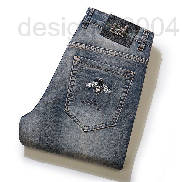 

men's jeans designer light luxury tide brand little bee embroidered jeans men's tannin straight casual pants b1pt, Blue