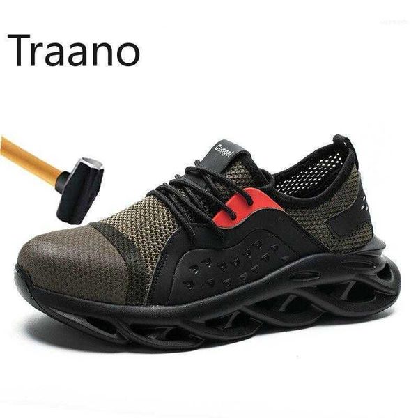 

boots breathable mesh steel toe safety shoes protective working men's lightweight men puncture-proof, Black