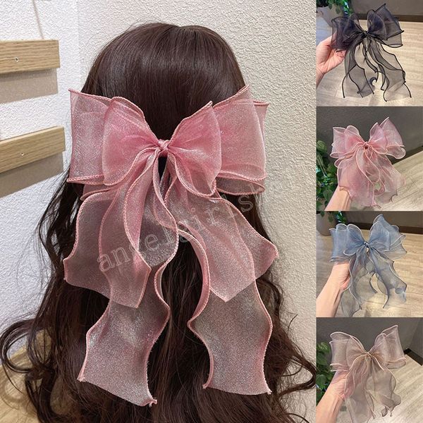 

three-layers oversized bow hair clip soft organza clips small fresh sweet large bow-knot streamer barrette hair accessories, Slivery;white