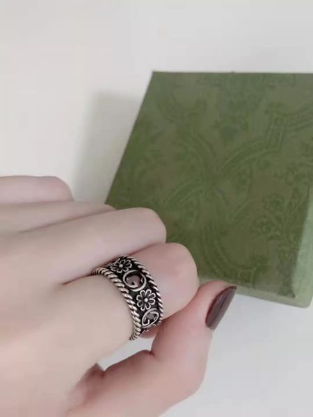 

fashion flower letter engraving retro ring brass material high quality, Silver